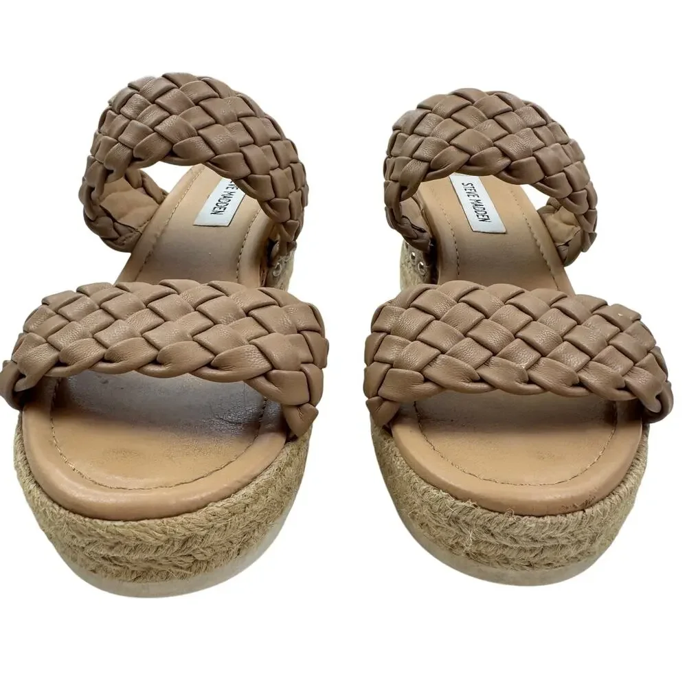 Steve Madden Zilda Braided Cork Wedge Slip On Platform Sandals Women's Size 9